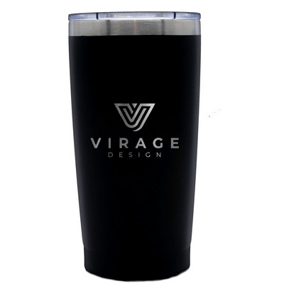 Traveller 20oz double wall tumbler matte black with clear lid - Etched