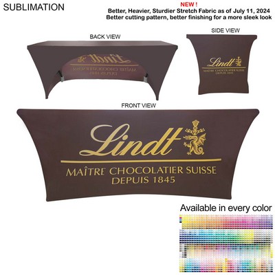 Sublimated Stretch Curved Fit Table Throw for 6' table, 3 sided, Open Back